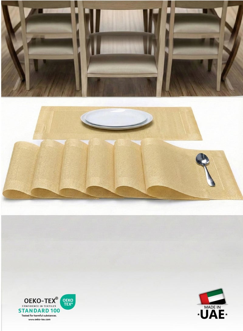 REST Placemats Set of 6 Heat Resistant Place Mats Washable PVC Table Mats Woven Vinyl Plastic Placemats for Dining Table Non-Slip Stain Resistant Kitchen Table Placemats Easy to Clean Beige - Image 3